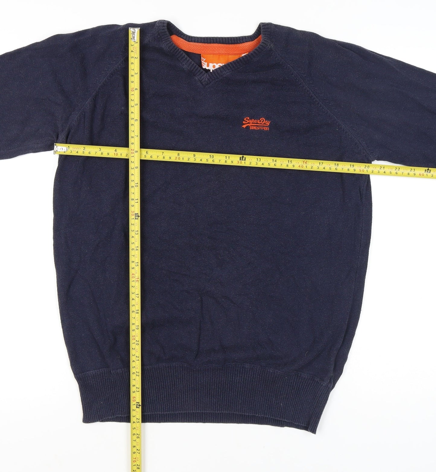 Superdry Men’s Blue Cotton V-Neck Pullover Jumper L Regular Fit