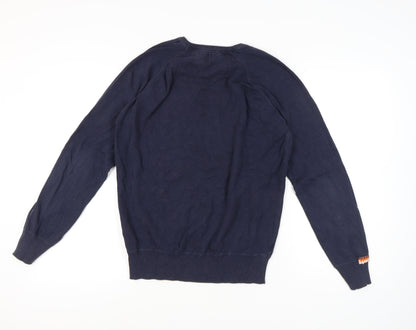 Superdry Men’s Blue Cotton V-Neck Pullover Jumper L Regular Fit