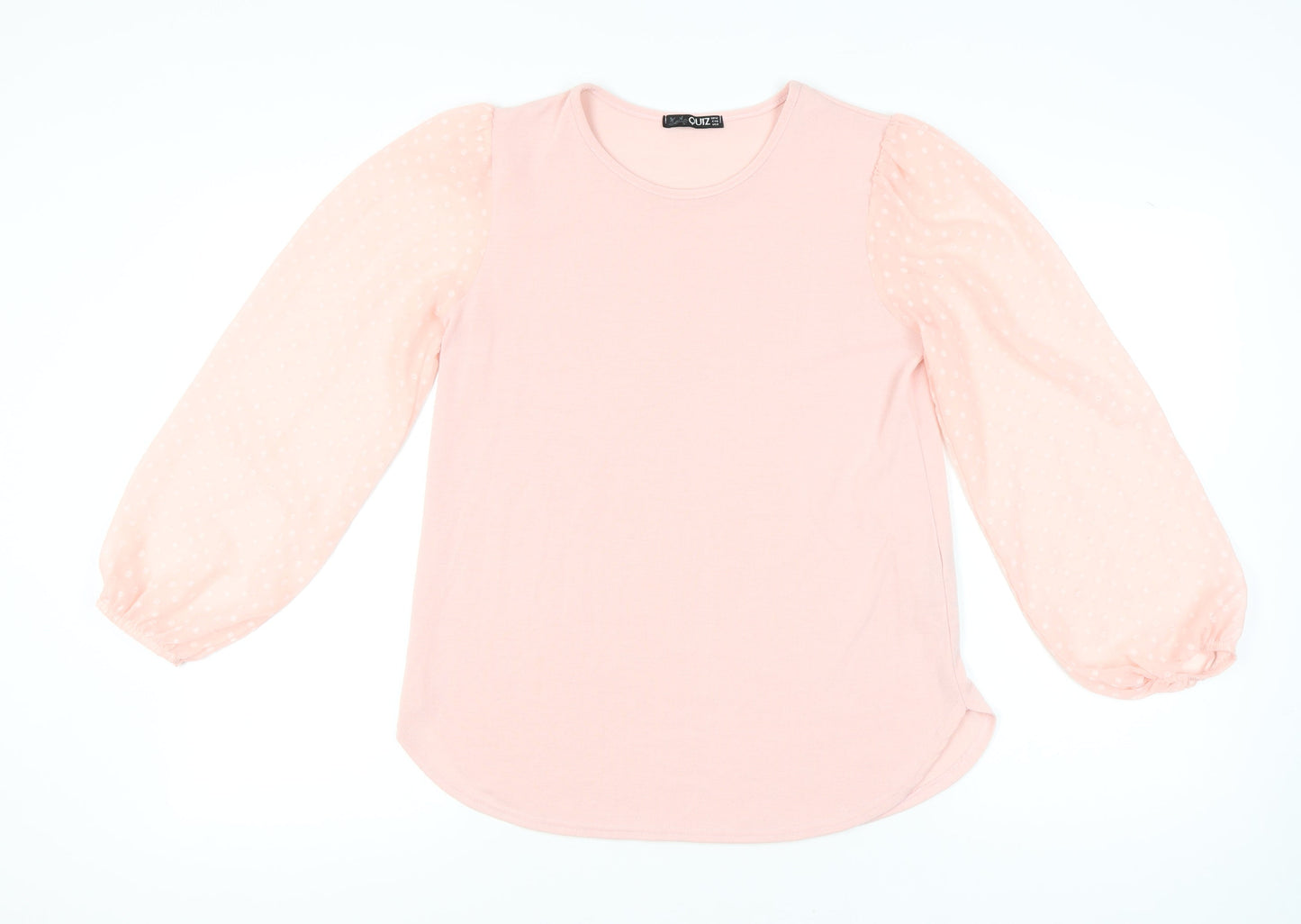 Quiz Women’s Pink Polka Dot Puff Sleeve Jersey Blouse Size 12
