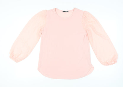 Quiz Women’s Pink Polka Dot Puff Sleeve Jersey Blouse Size 12