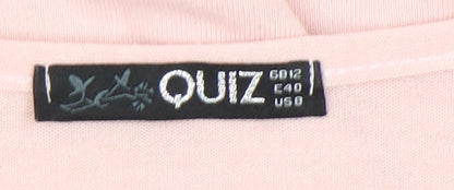 Quiz Women’s Pink Polka Dot Puff Sleeve Jersey Blouse Size 12