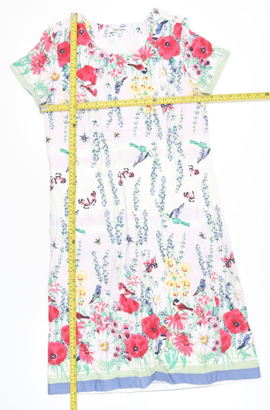 Alice Collins Womens Multicoloured Floral Shift Dress Size 8 Knee Length Cotton