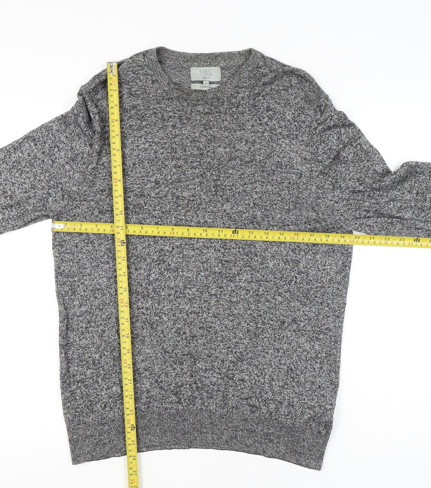 Marks and Spencer Men's Grey M Crew Neck Cotton Blend Jumper