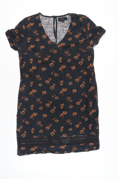 Next Women’s Black Floral Shift Dress Size 12 Knee Length Linen Blend