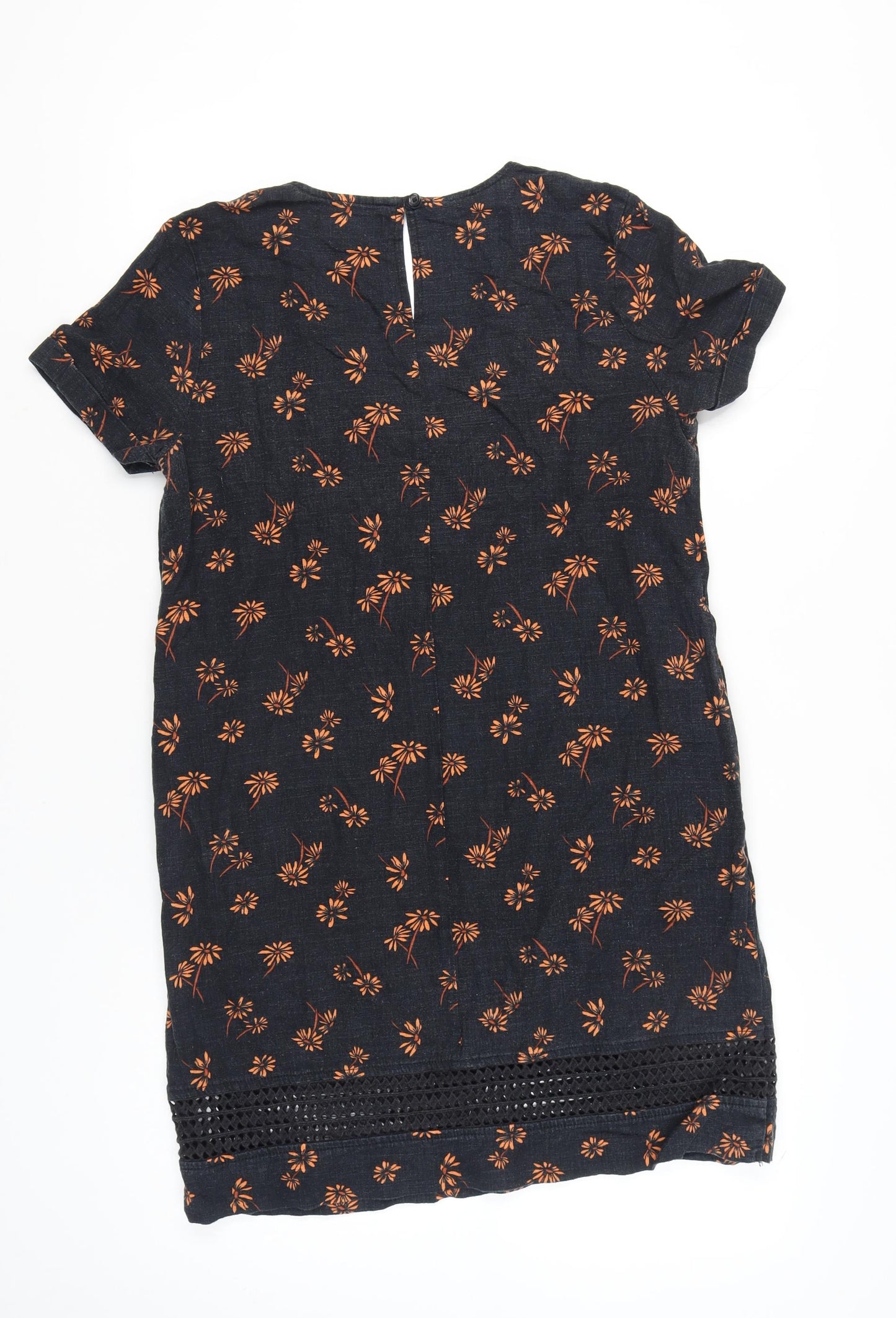 Next Women’s Black Floral Shift Dress Size 12 Knee Length Linen Blend