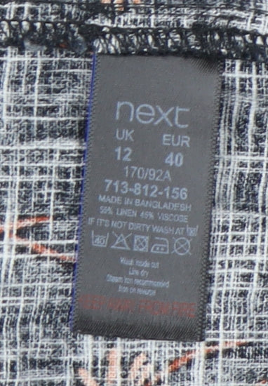 Next Women’s Black Floral Shift Dress Size 12 Knee Length Linen Blend