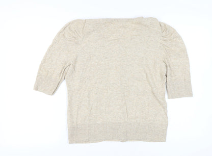 Monsoon Women’s Beige Beaded Cardigan L Puff Sleeve Knit