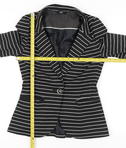 F&F Women’s Black White Stripe Slim Fit One-Button Blazer Size 8