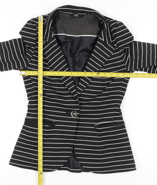 F&F Women’s Black White Stripe Slim Fit One-Button Blazer Size 8