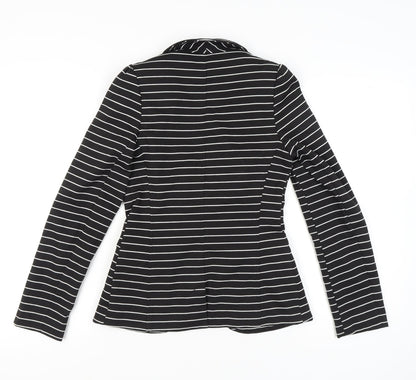 F&F Women’s Black White Stripe Slim Fit One-Button Blazer Size 8