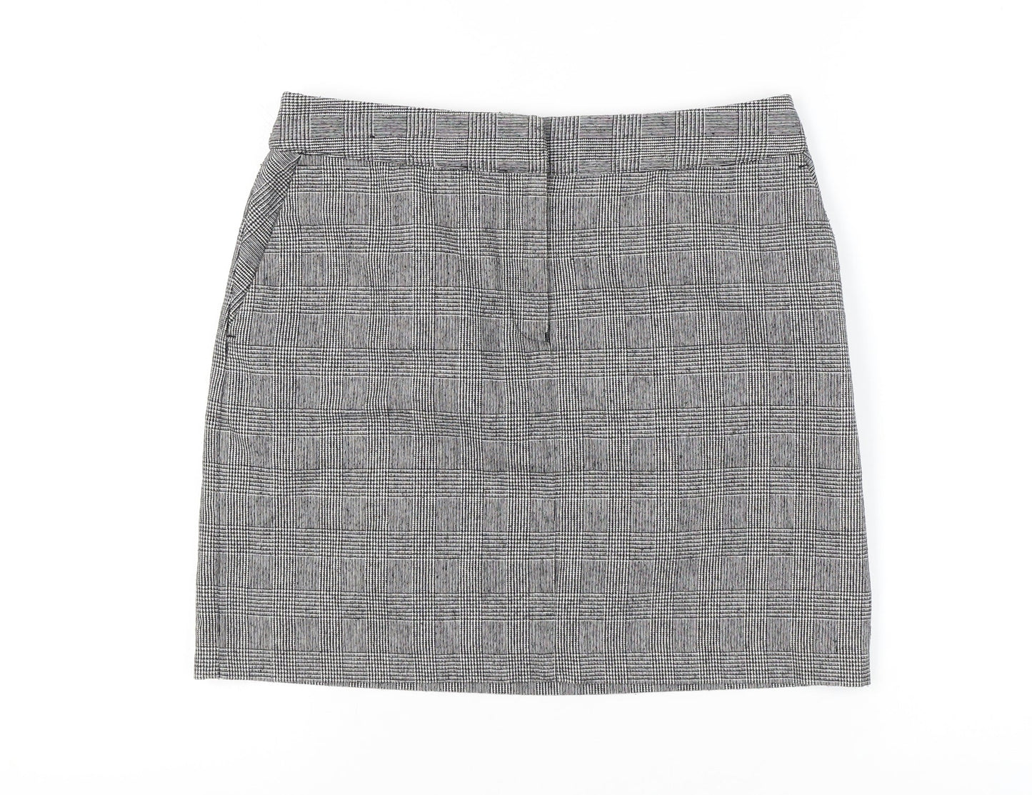 Next Women’s Grey Check Pencil Skirt Size 12 Knee Length Wool Blend