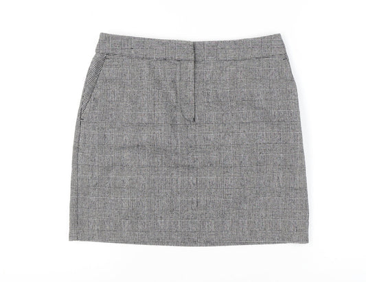 Next Women’s Grey Check Pencil Skirt Size 12 Knee Length Wool Blend