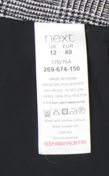 Next Women’s Grey Check Pencil Skirt Size 12 Knee Length Wool Blend