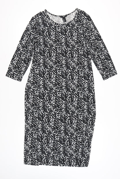 H&M Women’s Black Animal Print Knee Length Sheath Dress Size 14