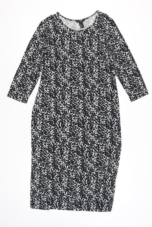 H&M Women’s Black Animal Print Knee Length Sheath Dress Size 14