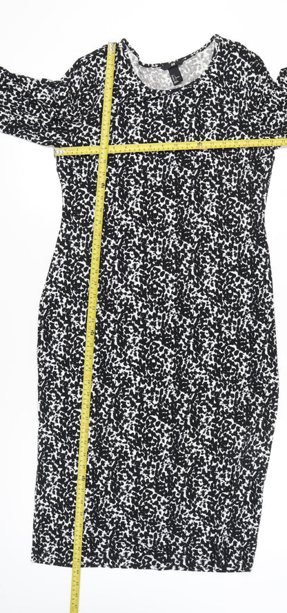 H&M Women’s Black Animal Print Knee Length Sheath Dress Size 14