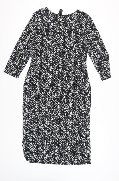 H&M Women’s Black Animal Print Knee Length Sheath Dress Size 14