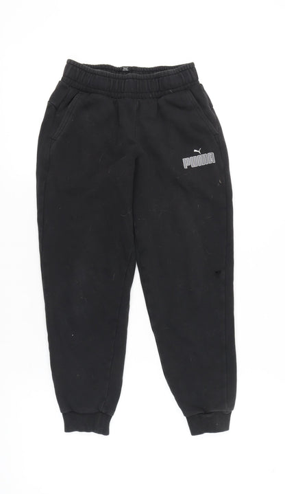 Puma Boys Black Jogger Trousers 11-12 Yrs Cotton Blend Sportswear