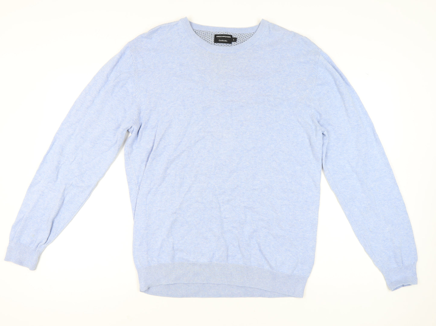 Greenwoods Men’s Blue Cotton Crew Neck Pullover Jumper L