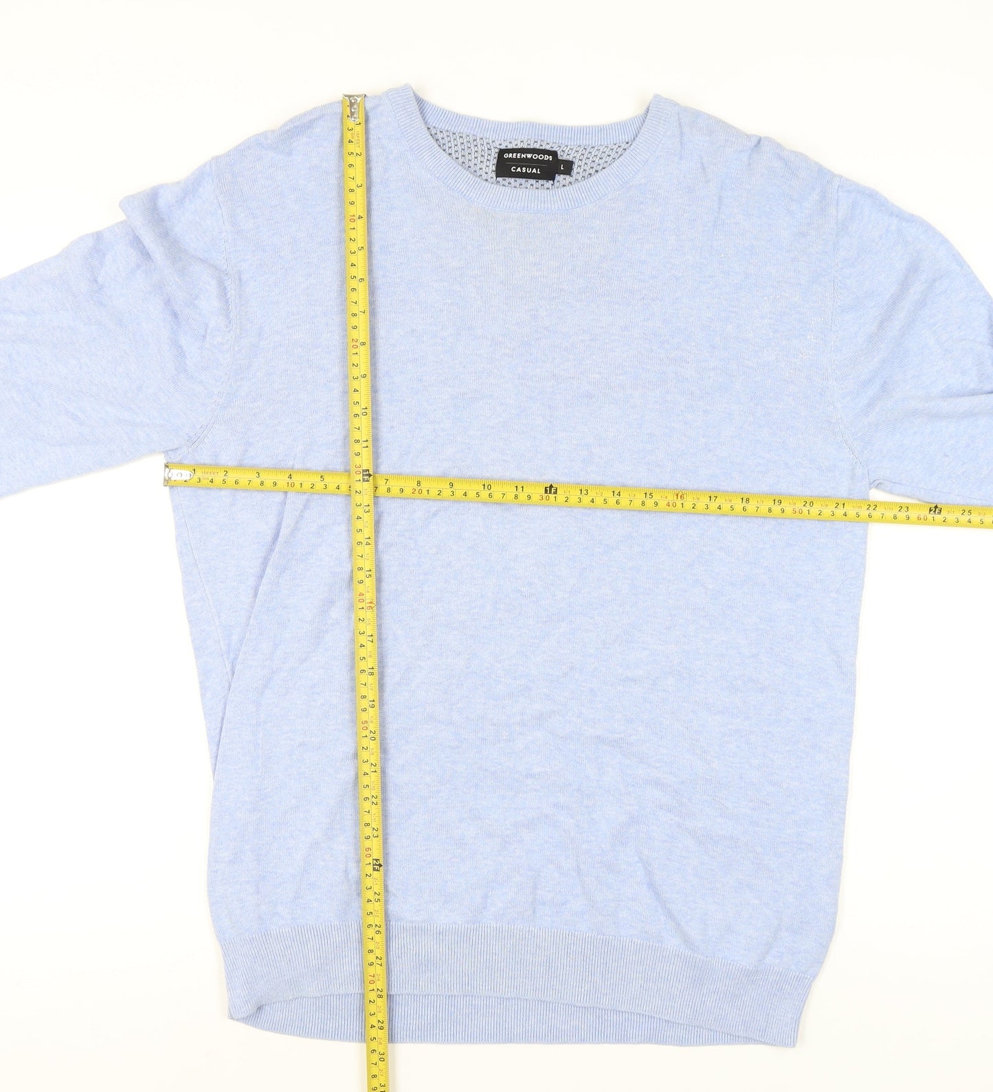 Greenwoods Men’s Blue Cotton Crew Neck Pullover Jumper L