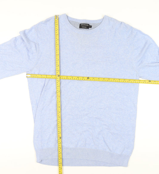Greenwoods Men’s Blue Cotton Crew Neck Pullover Jumper L