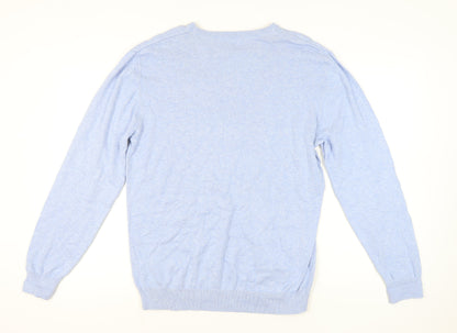 Greenwoods Men’s Blue Cotton Crew Neck Pullover Jumper L