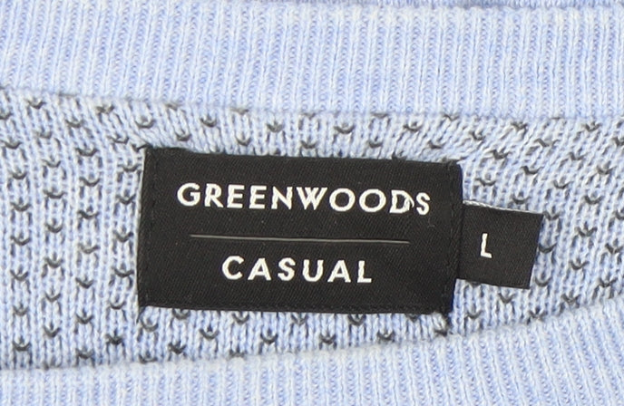 Greenwoods Men’s Blue Cotton Crew Neck Pullover Jumper L