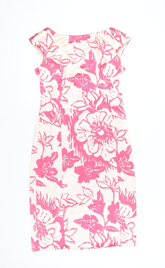Coast Women's Pink Floral Sheath Knee Length Dress UK 10
