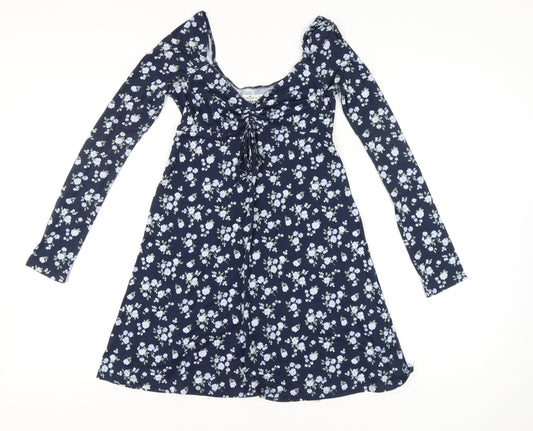 Hollister Women’s Blue Floral A-Line XS Short Dress Long Sleeve Jersey