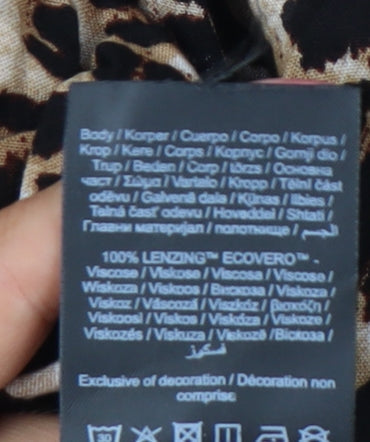 Pieces Women's Brown Leopard Print Wrap Dress Short Puff Sleeve Size S