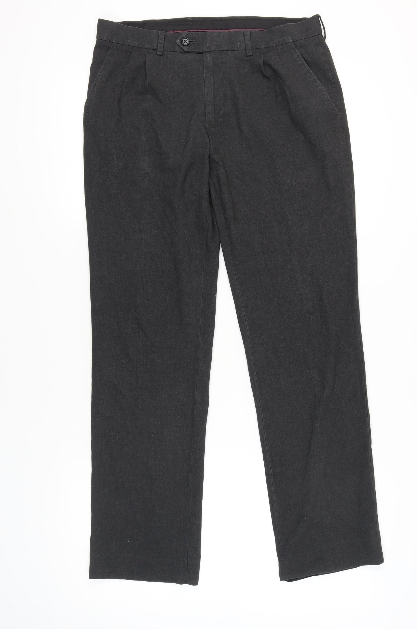 Next Men's Black Straight Leg Pleated Business Trousers 32W 31L