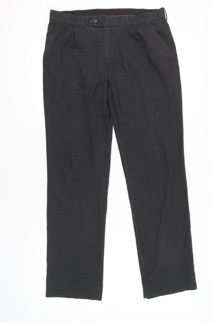 Next Men's Black Straight Leg Pleated Business Trousers 32W 31L