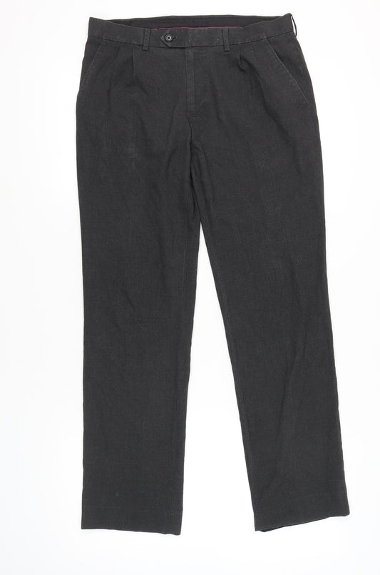 Next Men's Black Straight Leg Pleated Business Trousers 32W 31L