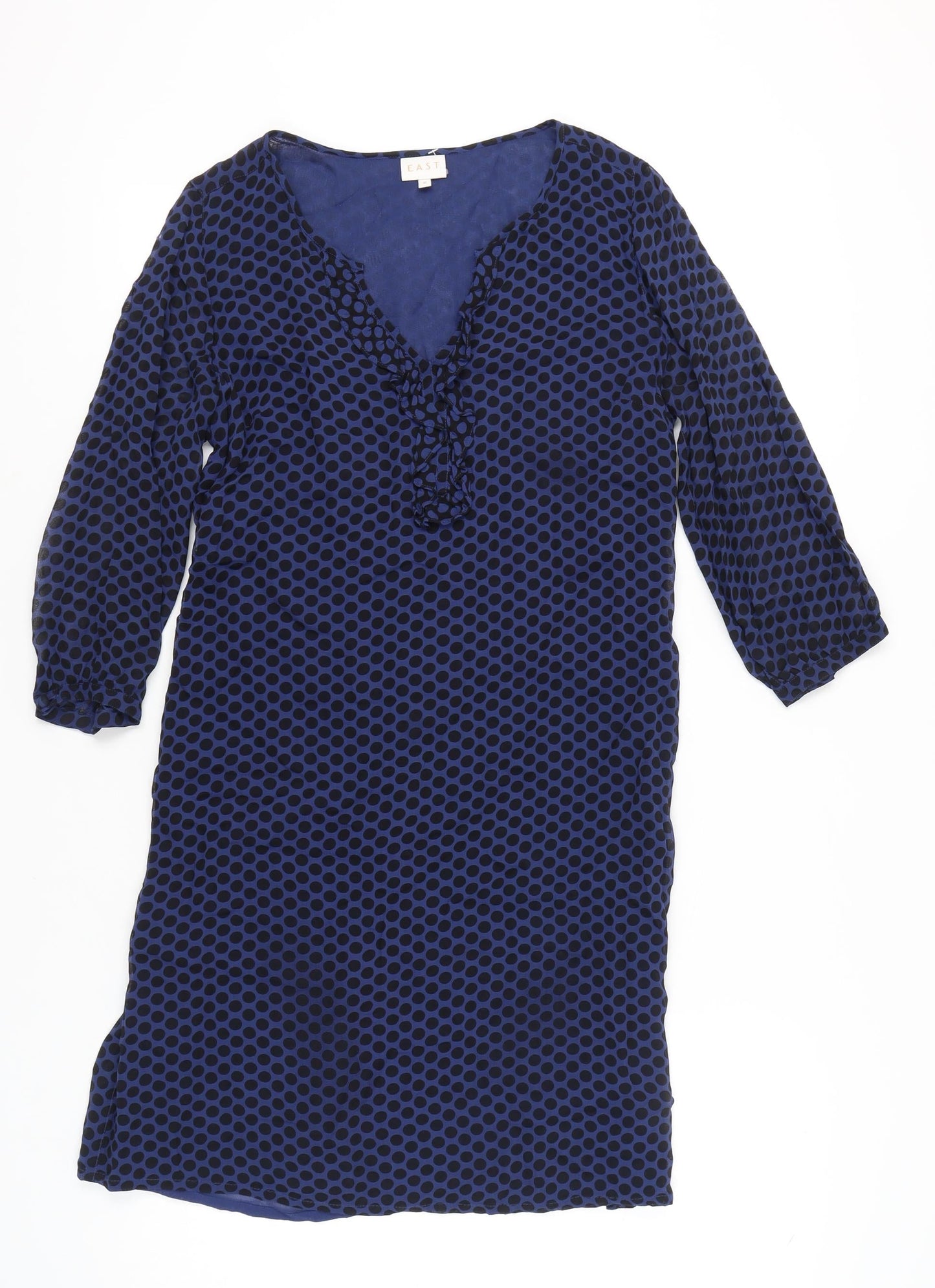EAST Women’s Blue Polka Dot Viscose Shift Dress Size 10 3/4 Sleeve