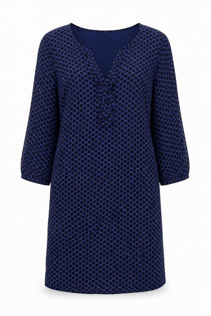 East Women’s Blue Polka Dot Viscose Shift Dress Size 10 3/4 Sleeve