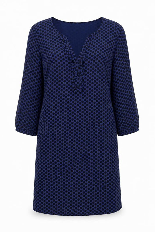 East Women’s Blue Polka Dot Viscose Shift Dress Size 10 3/4 Sleeve