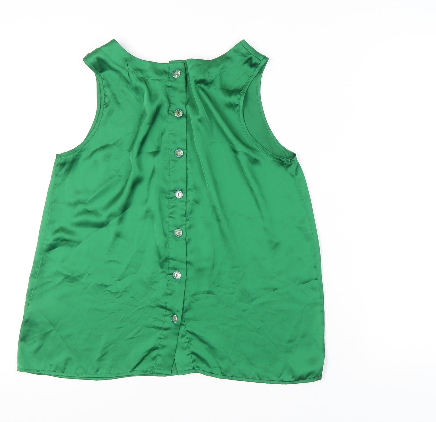 New Look Women’s Green Satin Sleeveless Scoop Neck Blouse Size 14
