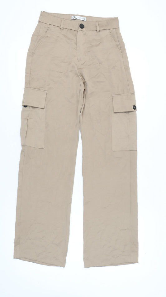 Womens UK Size XS Zara Regular Fit Cargo Beige Trousers