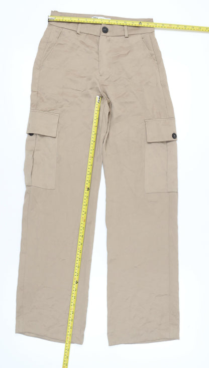 Womens UK Size XS Zara Regular Fit Cargo Beige Trousers