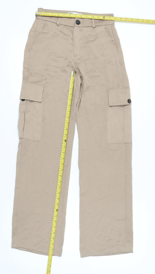 Womens UK Size XS Zara Regular Fit Cargo Beige Trousers