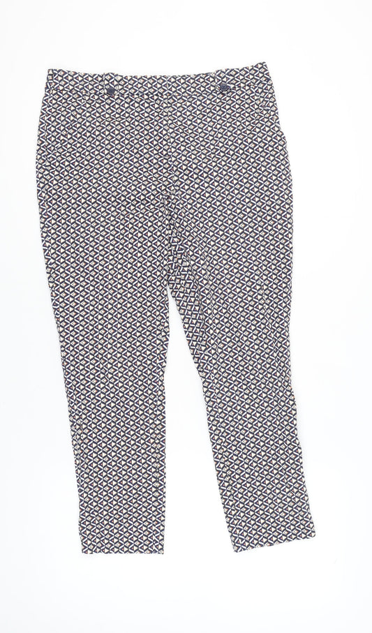 TU Womens Multicoloured Geometric Chino Trousers Size 14 Slim Fit