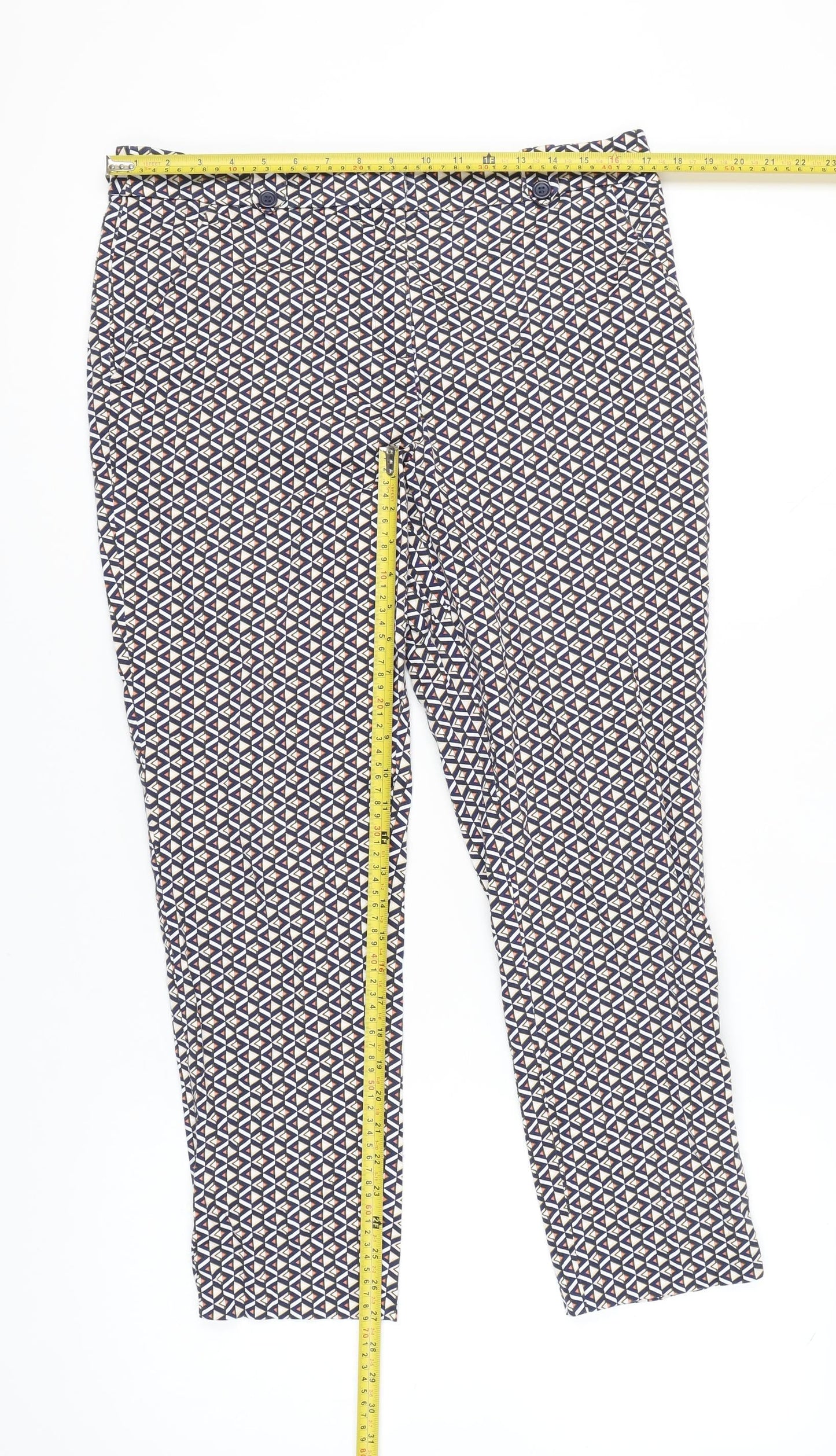 TU Womens Multicoloured Geometric Chino Trousers Size 14 Slim Fit