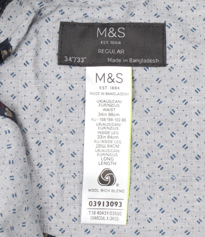 Womens UK Size 34 Marks and Spencer Regular Fit Dress Pants Grey Trousers