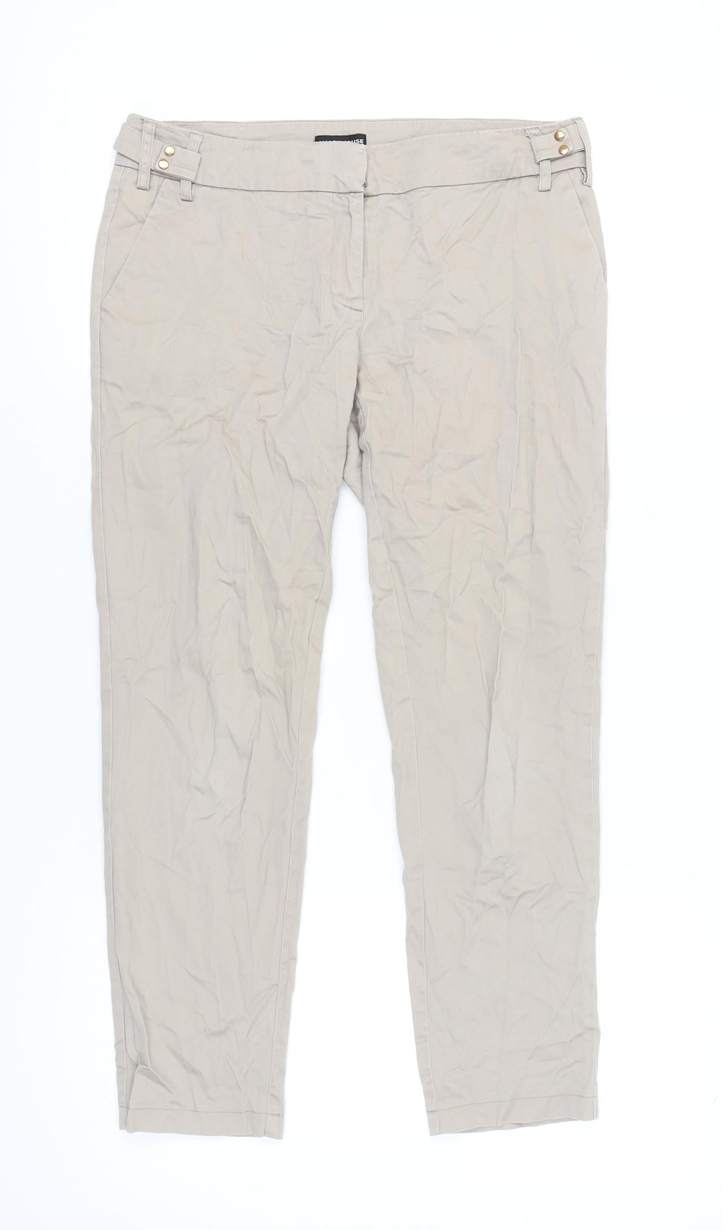 Womens UK Size 10 Warehouse Slim Fit Chino Beige Trousers