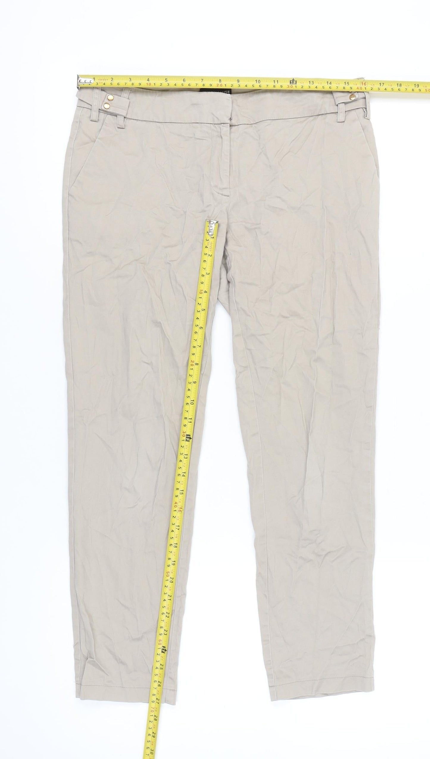 Womens UK Size 10 Warehouse Slim Fit Chino Beige Trousers