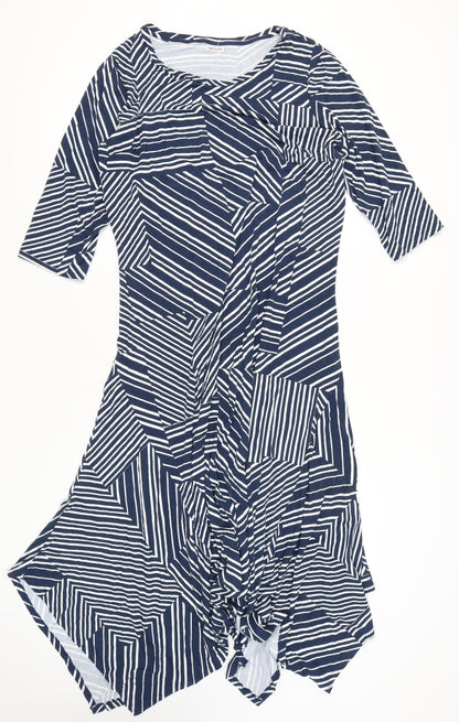 Damart Women’s Blue Striped Asymmetric Knee Dress Size 20