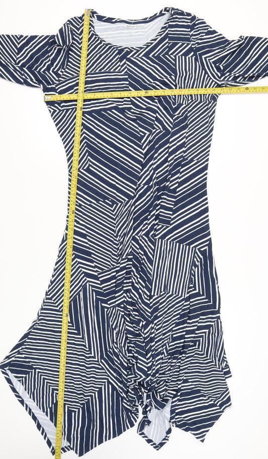 Damart Women’s Blue Striped Asymmetric Knee Dress Size 20