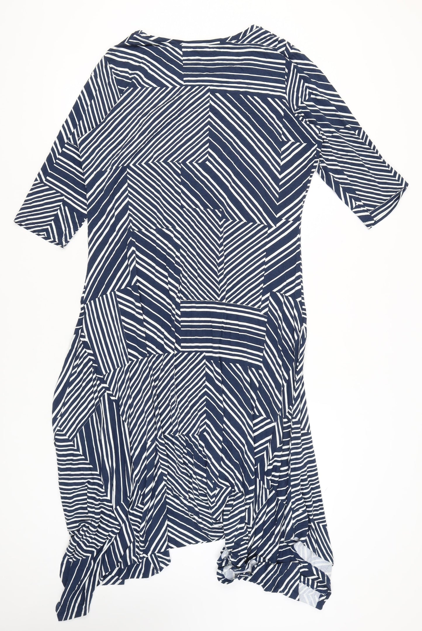 Damart Women’s Blue Striped Asymmetric Knee Dress Size 20