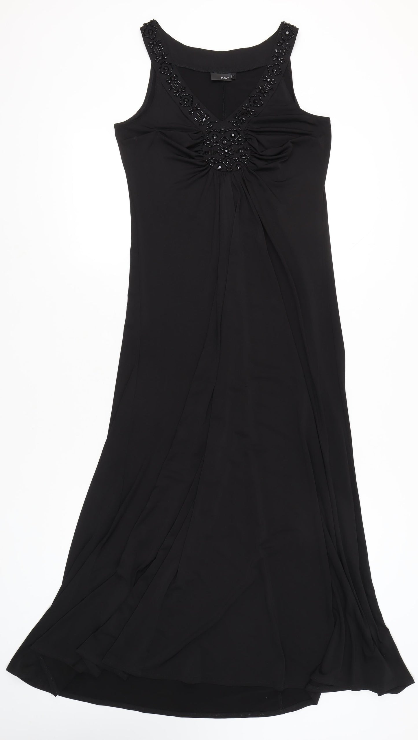 Next Women's Black Beaded V-Neck Sleeveless Maxi Dress Size 14