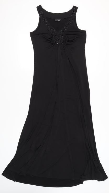 Next Women's Black Beaded V-Neck Sleeveless Maxi Dress Size 14